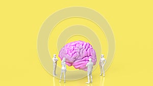 The people and brain on yellow background for creative or teamwork concept 3d rendering