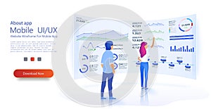 People build a dashboard and interact with graphs. Modern flat design isometric concept of Data Analysis for website and