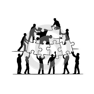 People building a puzzle pyramid teamwork collaboration