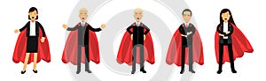 People Business Characters in Formal Suit and Red Capes in Different Poses Vector Illustration Set