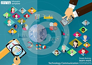 People Business team work Technology Communication across world modern Idea and Concept Vector illustration Infographic template w