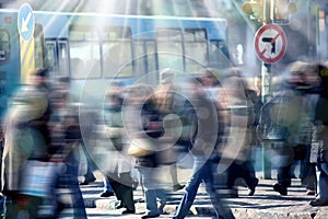 People on busy street