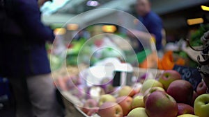 People buying fruit at local food market, healthy eating, seasonal shopping