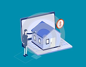 People bying property with mortgage. Business mortgage process vector illustration