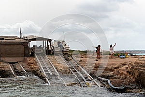 People in Calo de Sant Agusti fishing village on the island of Formentera in times of COVID19