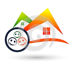 People care family care home house roof children Helping  real estate open caring  hold family logo icon vector