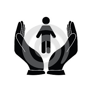 People care icon. the hand  is holding a persone vector icon photo