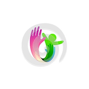 People care logo with hand design social, 3d colorful