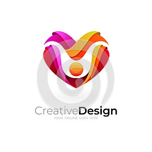 People care logo template, love and human design combination