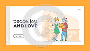 People Caroling Landing Page Template. Happy Characters Wearing Santa Claus, Reindeer Hats Christmas Singing Songs