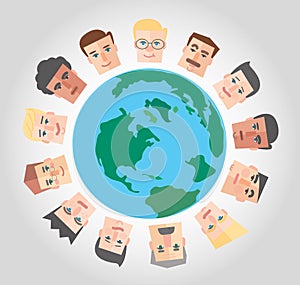 People cartoon around the world background vector