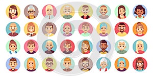 People cartoon avatars. Diversity of office workers flat character and avatar portraits vector icon set photo