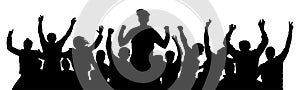 People celebrate silhouette. Crowd cheer. Friends background on a white background