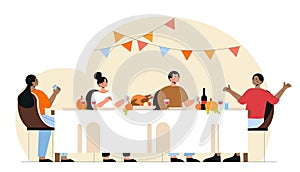 People celebrate Thanksgiving Day vector