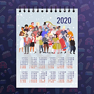 People celebrating merry christmas happy new year party winter holidays concept 2020 calendar mix race men women crowd