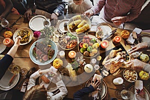 People Celebrating Thanksgiving Holiday Tradition Concept