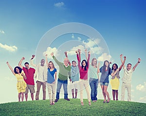 People Celebration Multiethnic Group Happiness Success Concept