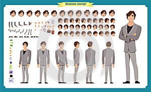 People character business set. Front, side, back view animated character.Businessman character creation set photo