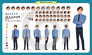 People character business set. Front, side, back view animated character.Businessman character creation set