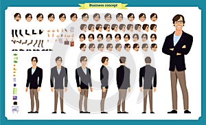 People character business set. Front, side, back view animated character.Businessman character creation set