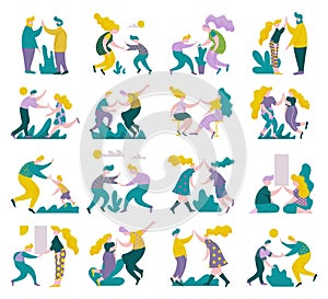 People Character Giving High Five Greeting Each Other Big Vector Set