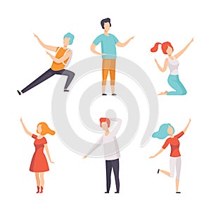 People Character Indicating Something Pointing with Index Finger as Hand Gesture Specifying Direction Vector Set