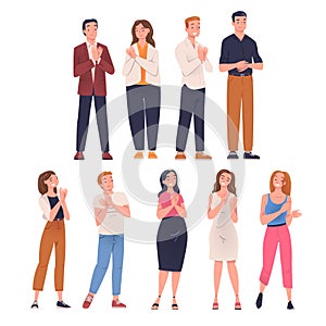 People Character Standing and Clapping Their Hands as Applause and Ovation Gesture Vector Illustration Set photo