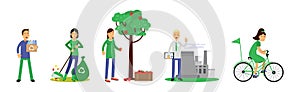 People Characters Contributing into Environment Preservation Vector Illustration Set