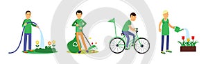 People Characters Contributing into Environment Preservation Vector Illustration Set