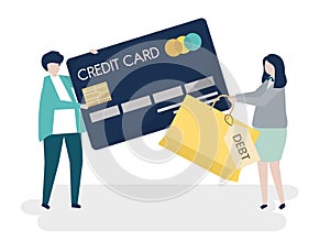 People characters and credit card debt concept illustration photo