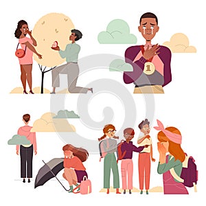 People Characters Crying and Weeping Feeling Deep Emotion Vector Set