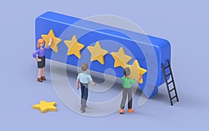 People Characters Giving Five Star Feedback. Clients Choosing Satisfaction Rating and Leaving Positive Review.