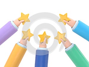 People Characters Giving Five Star Feedback. Clients Choosing Satisfaction Rating and Leaving Positive Review.