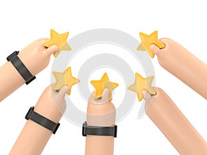 People Characters Giving Five Star Feedback. Clients Choosing Satisfaction Rating and Leaving Positive Review.