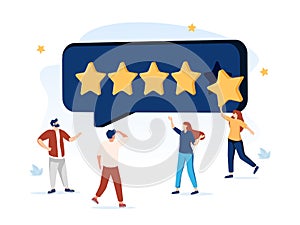 People Characters Giving Five Star Feedback. Clients Choosing Satisfaction Rating and Leaving Positive Review. Customer