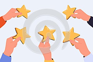 People Characters Giving Five Star Feedback. Clients Choosing Satisfaction Rating and Leaving Positive Review. Customer