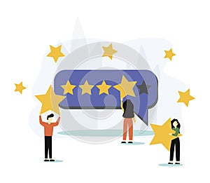 People Characters Giving Five Star Feedback. Clients Choosing Satisfaction Rating and Leaving Positive Review. Customer Service