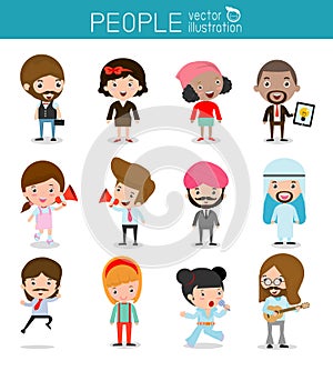 People characters, large group of people, Set of diverse business people in flat style isolated on white background, Different nat