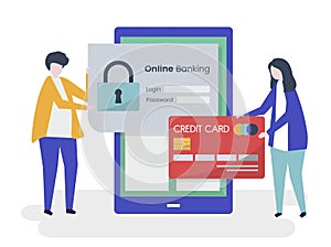 People characters and online banking security concept illustration