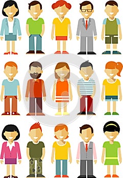 People characters stand set in flat style isolated on white background