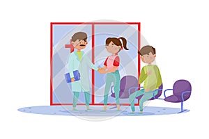 People Characters Visiting Hospital Suspected Coronavirus Symptoms Vector Illustration