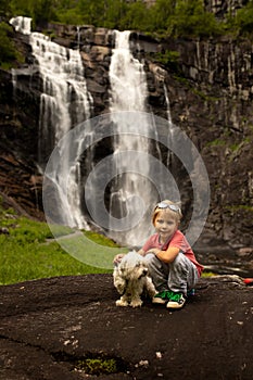 People, children enjoying the amazing views in Norway to fjords, mountains and other beautiful nature