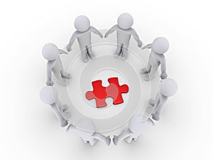 People in a circle around a puzzle piece