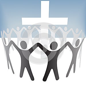 People Circle Hold Up Hands Gather Around a Cross