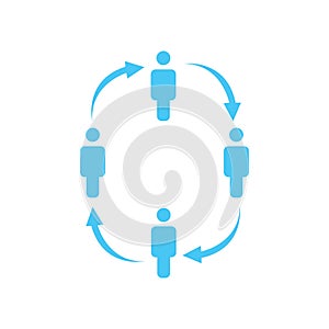 people in the circle icon with arrows. Team work concept. Vector illustration icon for websites, web design, apps, presentations i