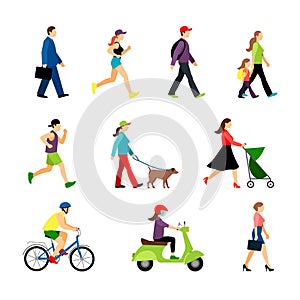 People in city isolated on white background. Men and women in urban lifestyle vector illustration