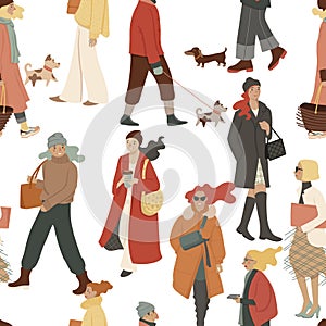 People on the city seamless pattern