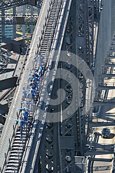 People climb on Sydney Harbour Bridge in Sydney Australia