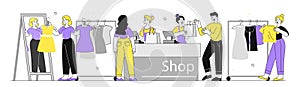 People in clothing store vector