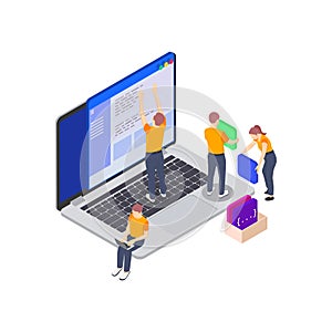 People Coding Isometric Composition